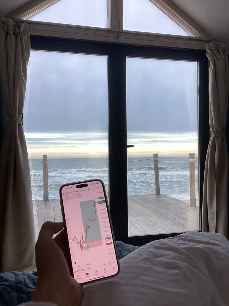 “Modern luxury house with Bitcoin and Ethereum signs in the sky, showing that people can now buy homes using cryptocurrency.”